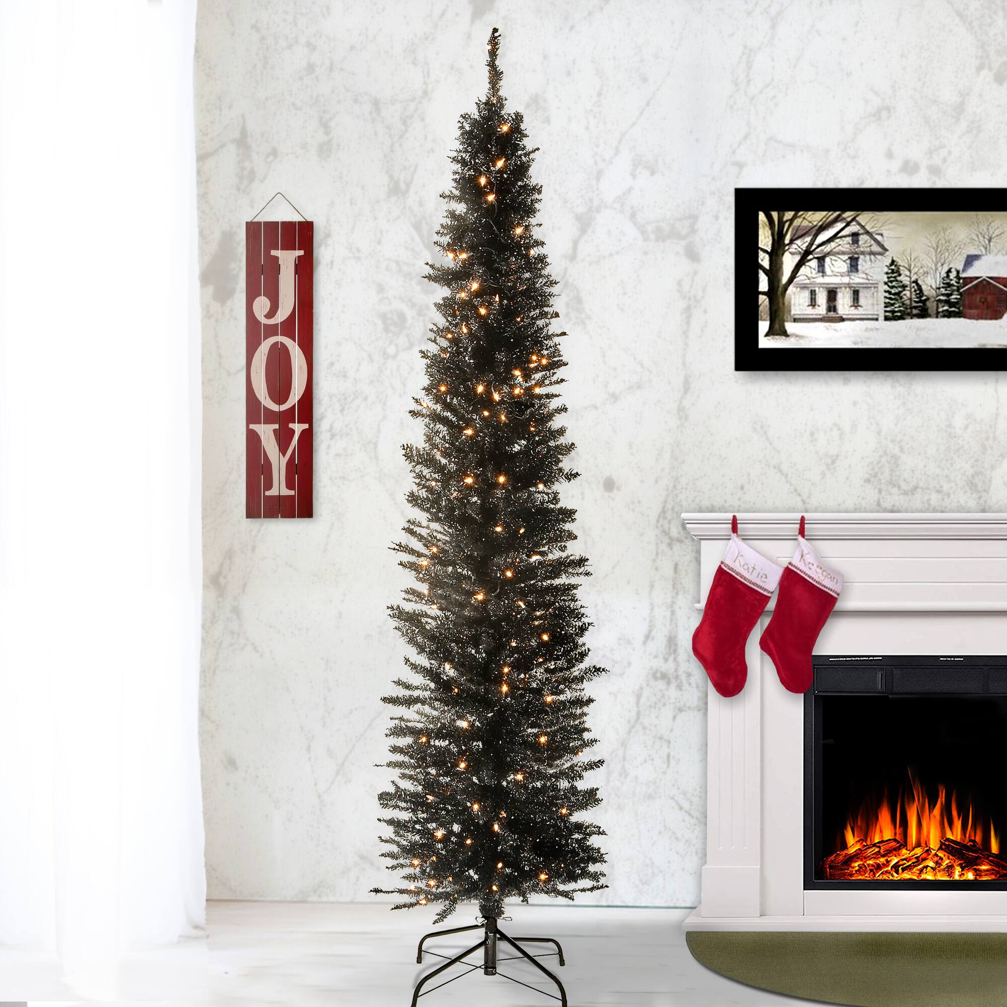 7ft. Pre-Lit Black Tinsel Artificial Christmas Tree